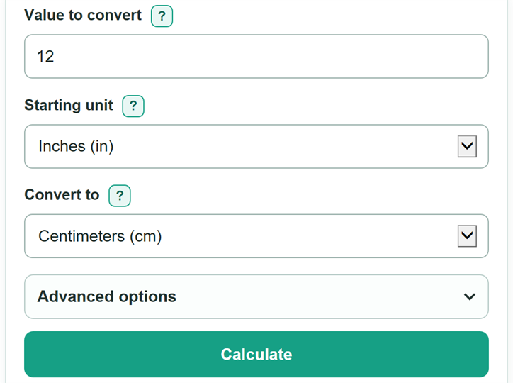 Example inputs for Dimensional Analysis Calculator