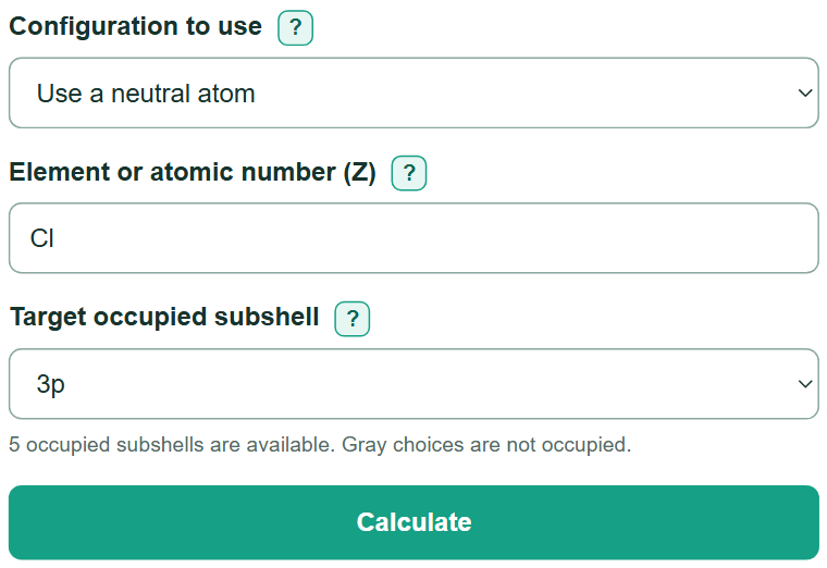 Example inputs for Effective Nuclear Charge Calculator