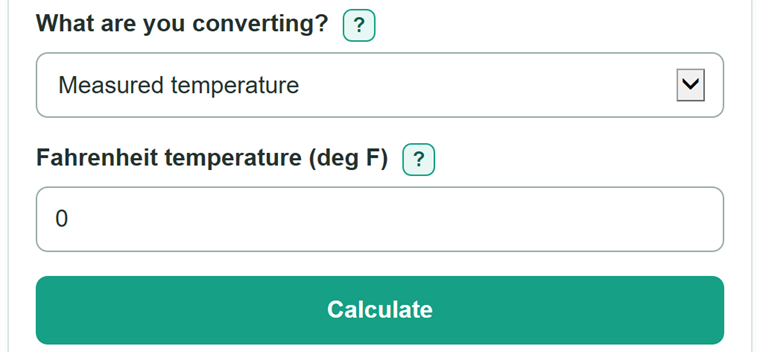Example inputs for Fahrenheit to Rankine Converter
