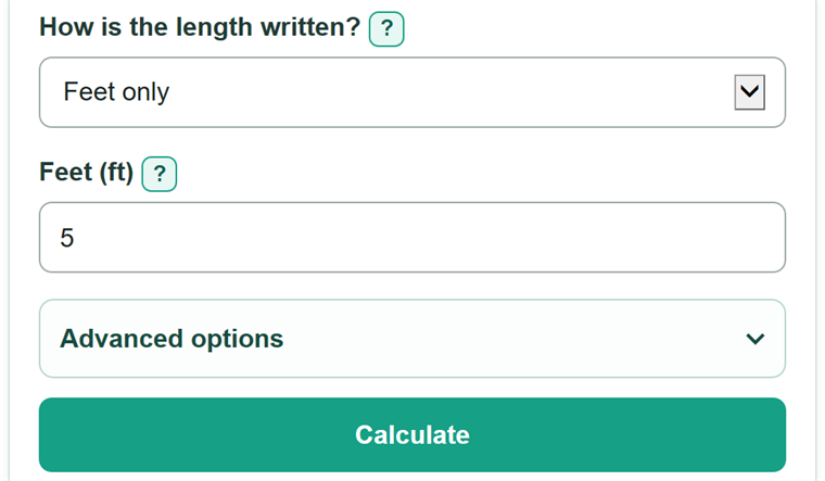 Example inputs for Feet to Inches Calculator