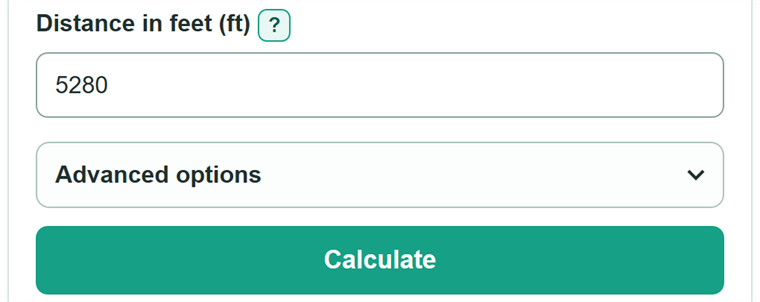 Example inputs for Feet to Miles Converter