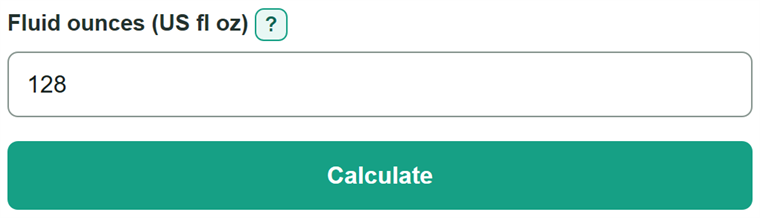 Example inputs for Fluid Ounces to Gallons Converter