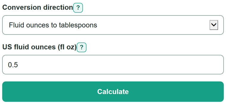 Example inputs for Fluid Ounces to Tablespoons Converter