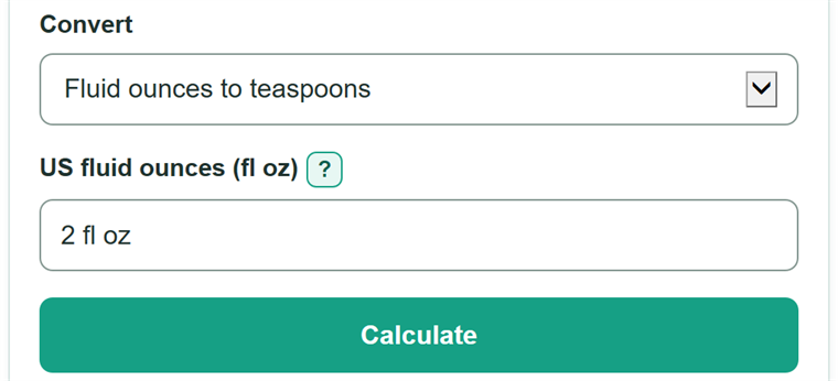 Example inputs for Fluid Ounces to Teaspoons Converter