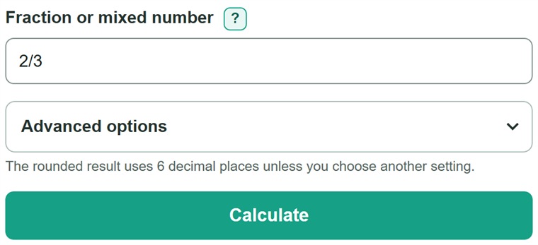 Example inputs for Fraction to Decimal Calculator