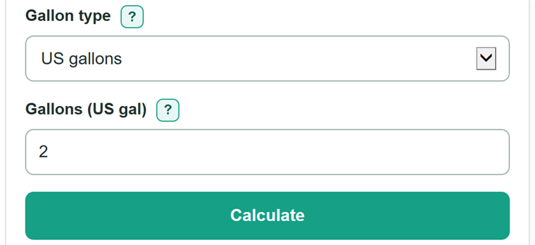 Example inputs for Gallons to Cups Converter