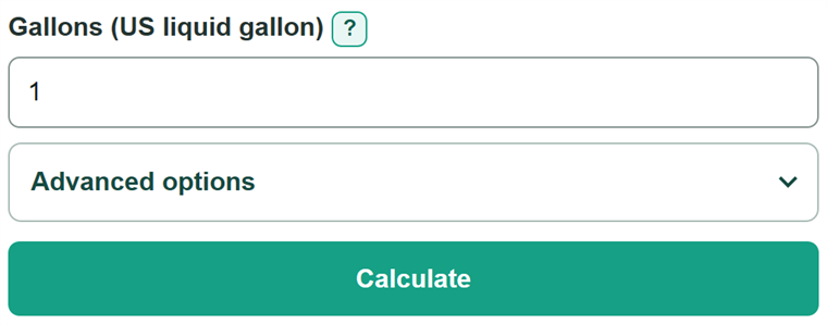 Example inputs for Gallons to Teaspoons Converter