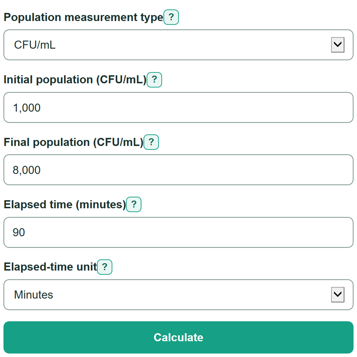 Example inputs for Generation Time Calculator