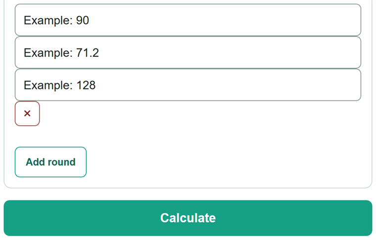 Example inputs for Golf Handicap Calculator