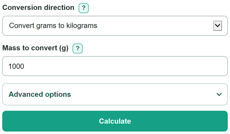 Example inputs for Grams to Kilograms Converter