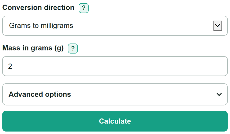 Example inputs for Grams to Milligrams Converter