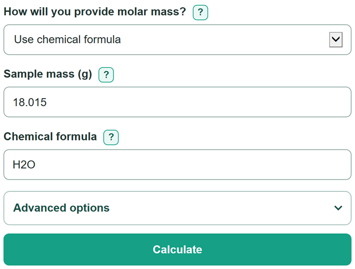 Example inputs for Grams to Moles Calculator