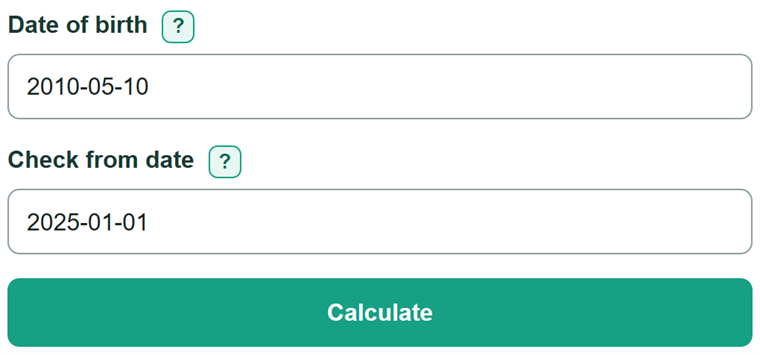 Example inputs for Half Birthday Calculator