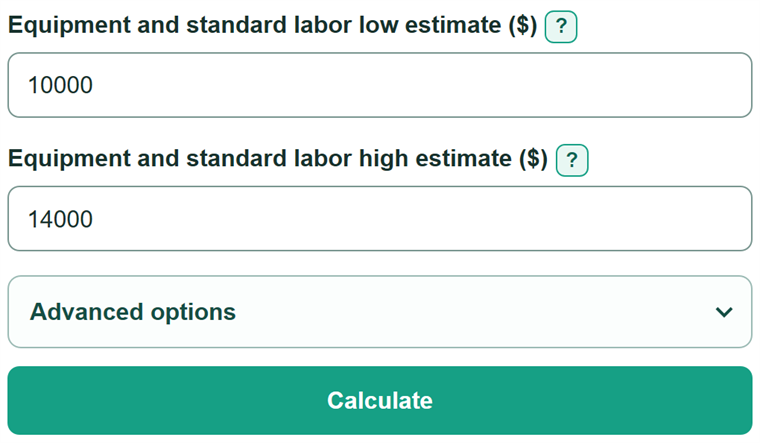 Example inputs for HVAC Installation Cost Calculator