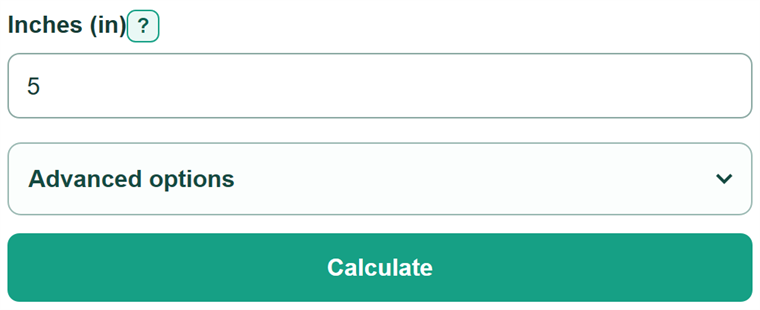 Example inputs for Inches to mm Converter