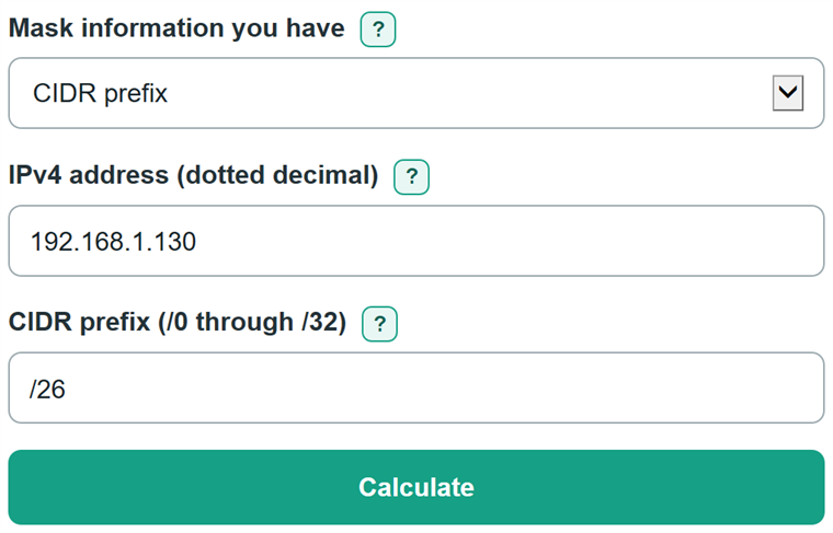Example inputs for IP Subnet Calculator