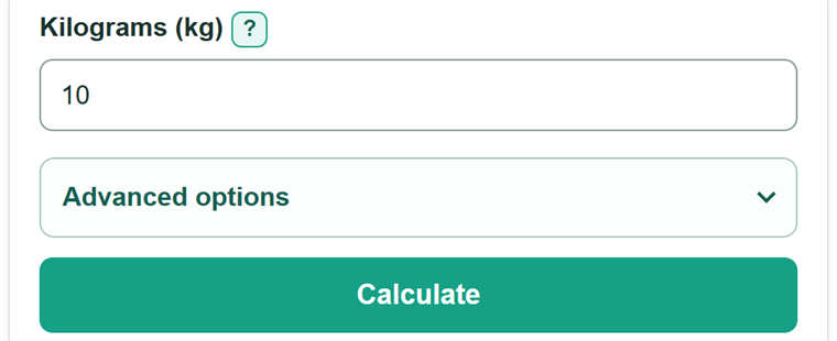 Example inputs for Kg to Pounds Converter