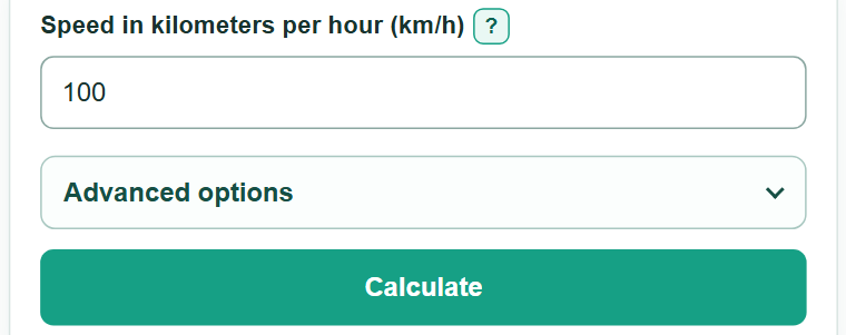 Example inputs for KMH to MPH Converter