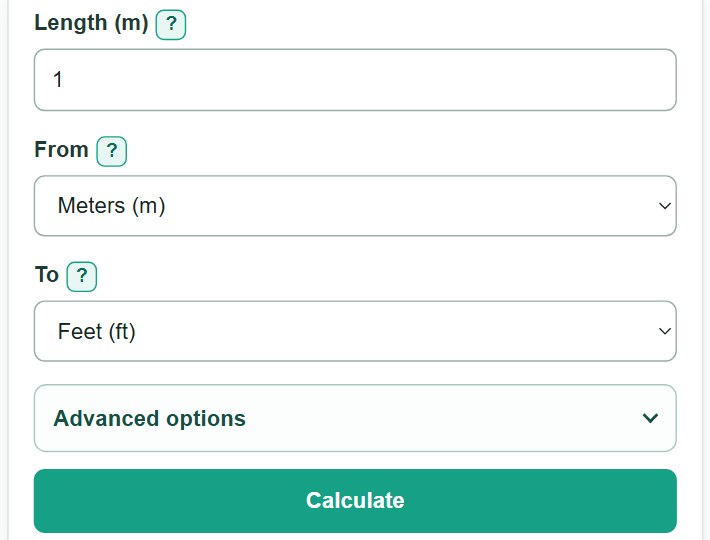 Example inputs for Length Converter