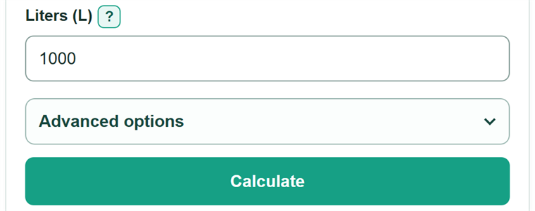 Example inputs for Liters to Cubic Meters Converter