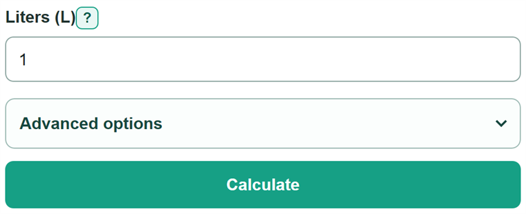 Example inputs for Liters to Gallons Converter