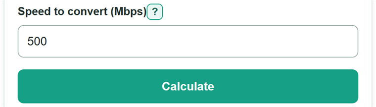 Example inputs for Mbps to Gbps Converter