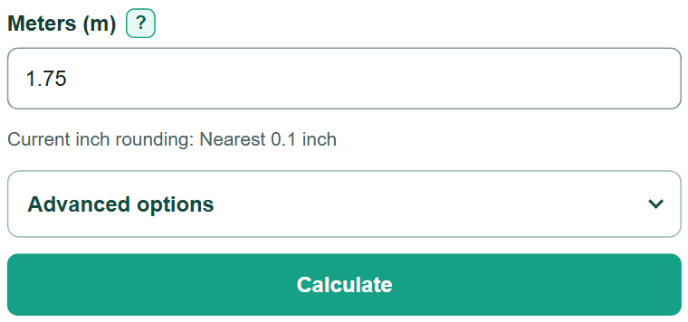 Example inputs for Meters to Feet and Inches Converter