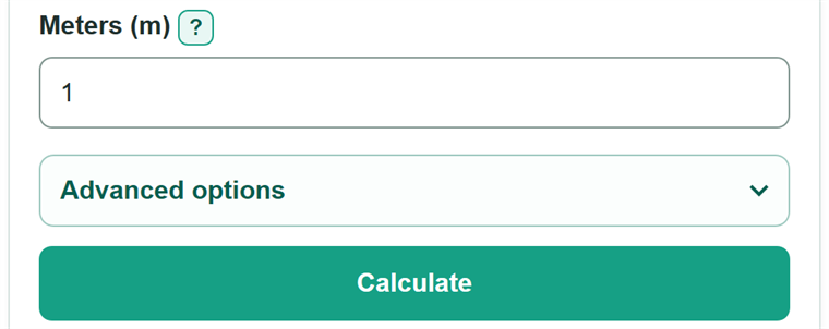 Example inputs for Meters to Feet Converter