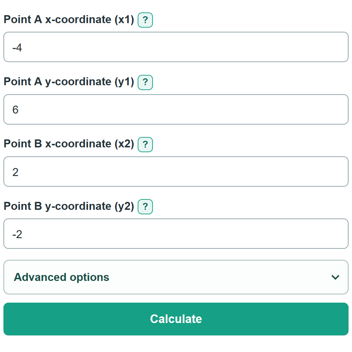 Example inputs for Midpoint Calculator