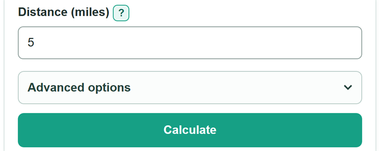 Example inputs for Miles to Km Converter