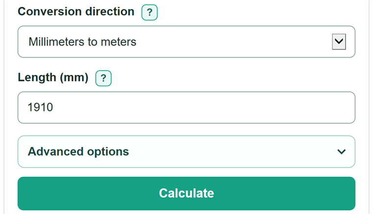 Example inputs for Millimeters to Meters Converter
