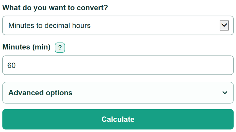 Example inputs for Minutes to Hours Converter