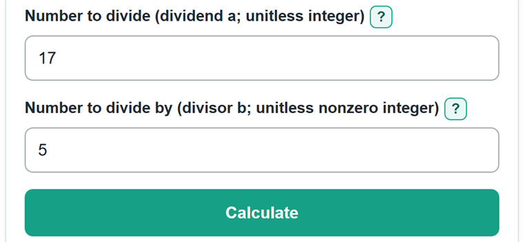 Example inputs for Modulo Calculator