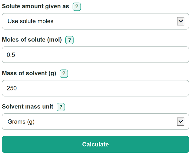 Example inputs for Molality Calculator