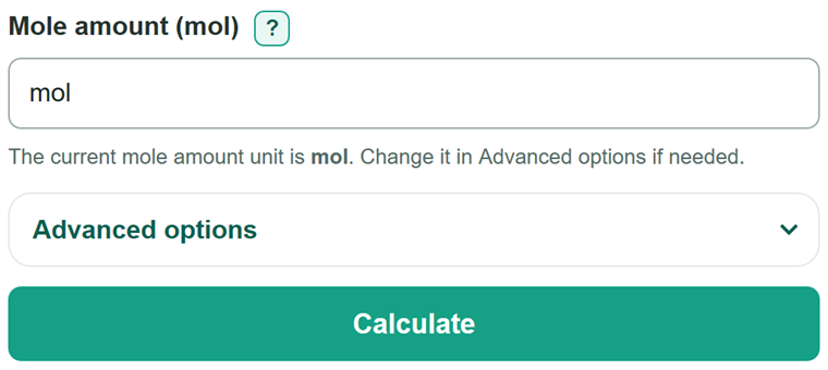 Example inputs for Moles to Atoms Converter