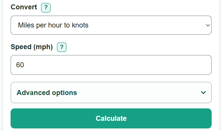 Example inputs for MPH to Knots Converter