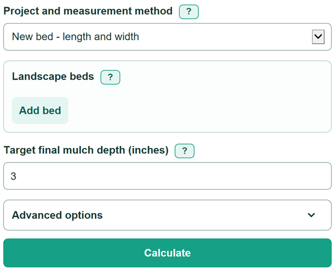Example inputs for Mulch Calculator