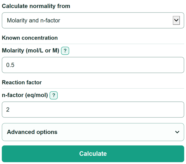 Example inputs for Normality Calculator
