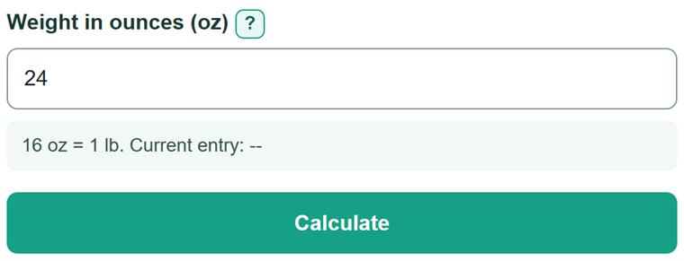 Example inputs for Ounces to Pounds Converter