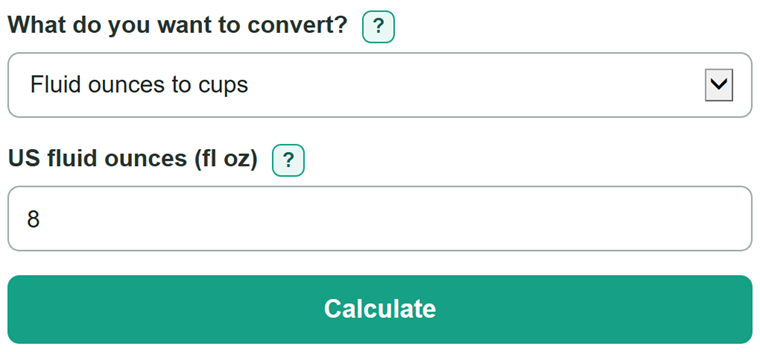 Example inputs for Oz to Cups Converter