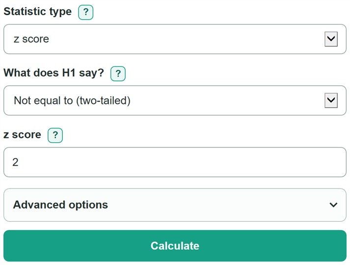 Example inputs for P-value Calculator
