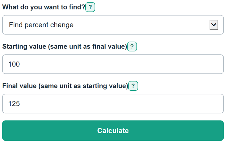 Example inputs for Percent Increase Calculator