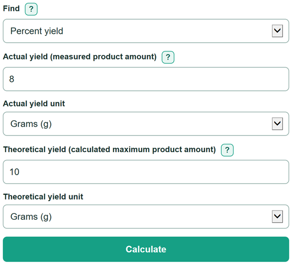 Example inputs for Percent Yield Calculator