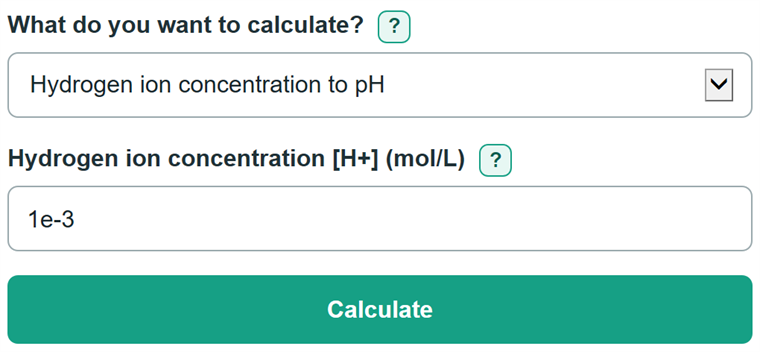 Example inputs for pH Calculator