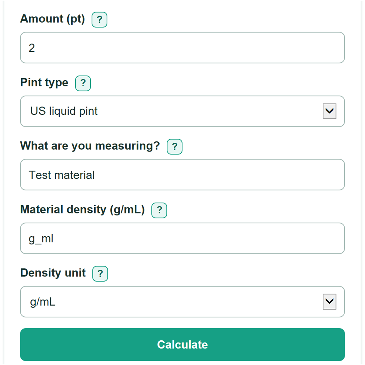 Example inputs for Pint to Pound Conversion Calculator