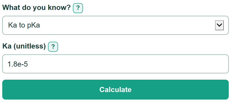 Example inputs for pKa Calculator