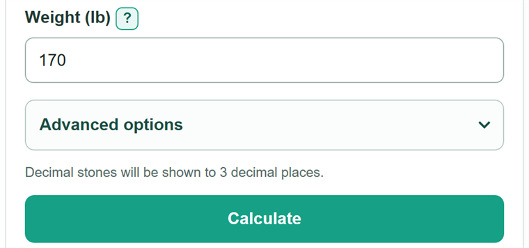 Example inputs for Pounds to Stones Converter