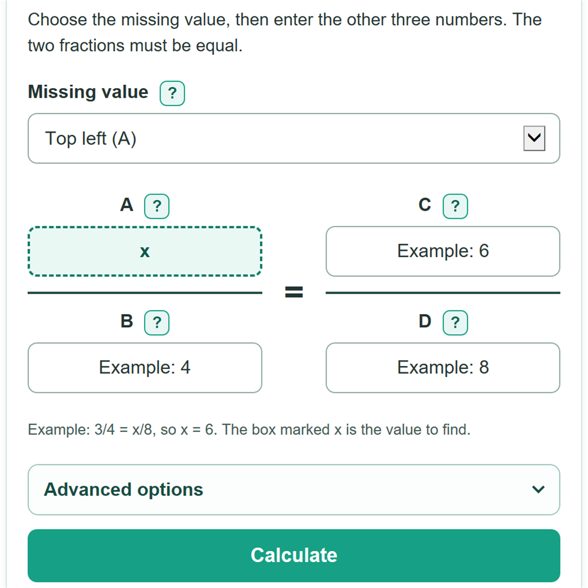 Example inputs for Proportion Calculator