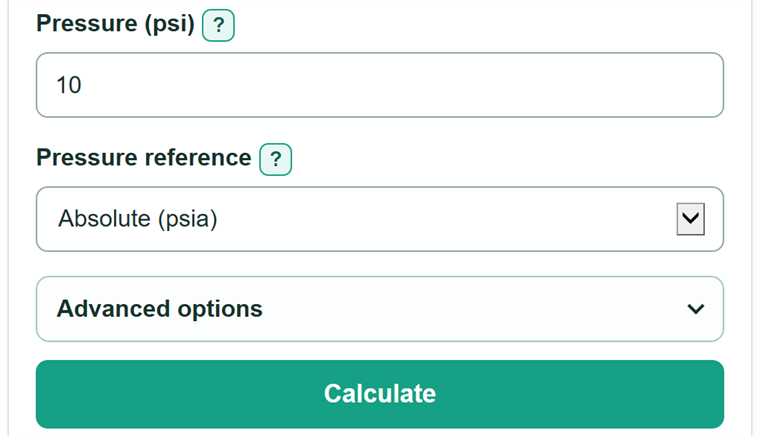 Example inputs for PSI to Atmospheres Converter