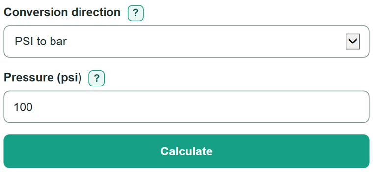 Example inputs for PSI to Bar Converter